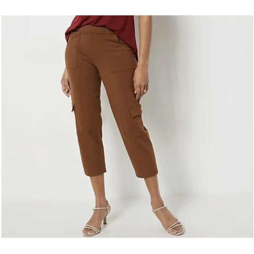 New! Wicked By Women With Control Plus Size 3XW Petite Cropped Cargo Pants Brown